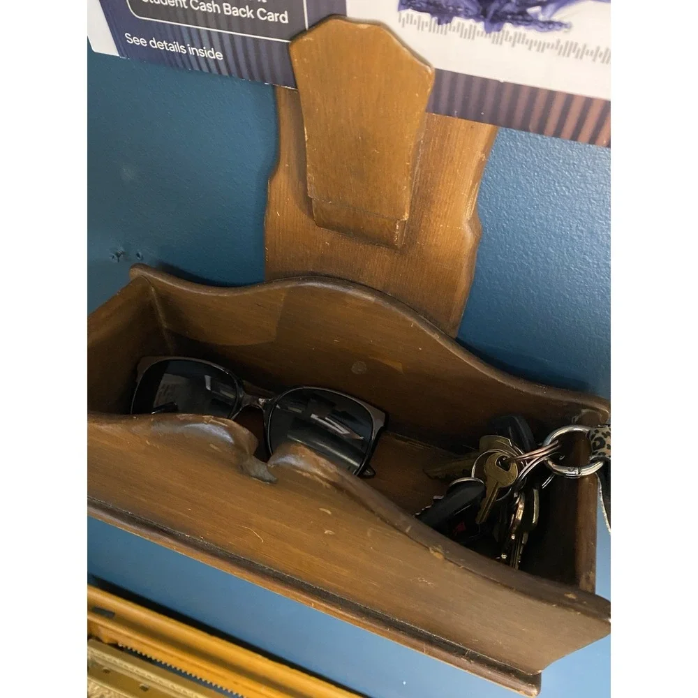 Vintage Wooden Letter Holder Mail Key Glasses Wallet Organizer Wall Hanging